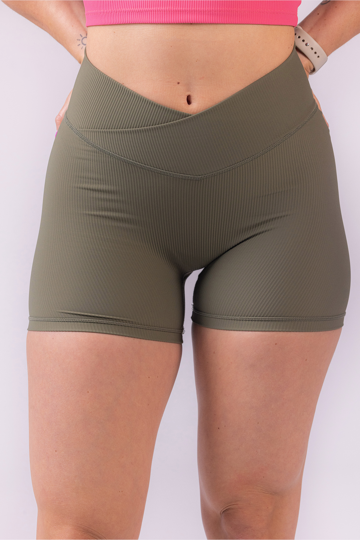 Sophia Ribbed Shorts -  Army Green