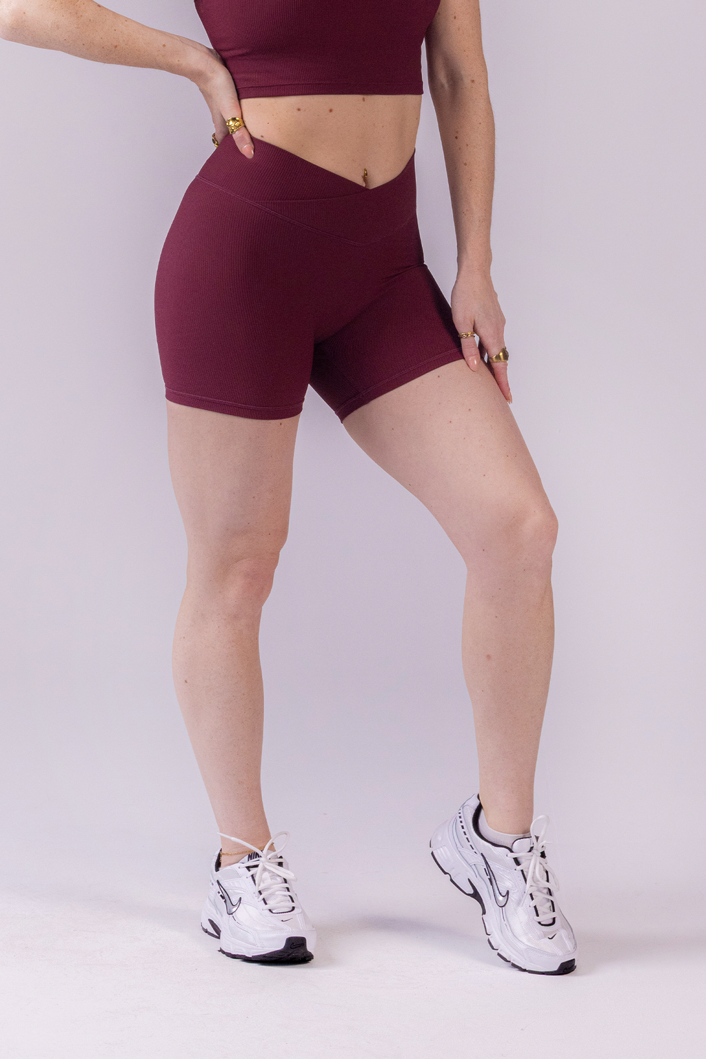 [Final Sale] Sophia Ribbed Shorts -  Red Velvet